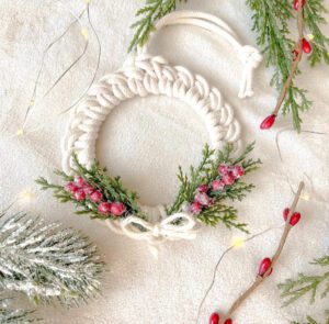 macrame mini wreath ornaments christmas