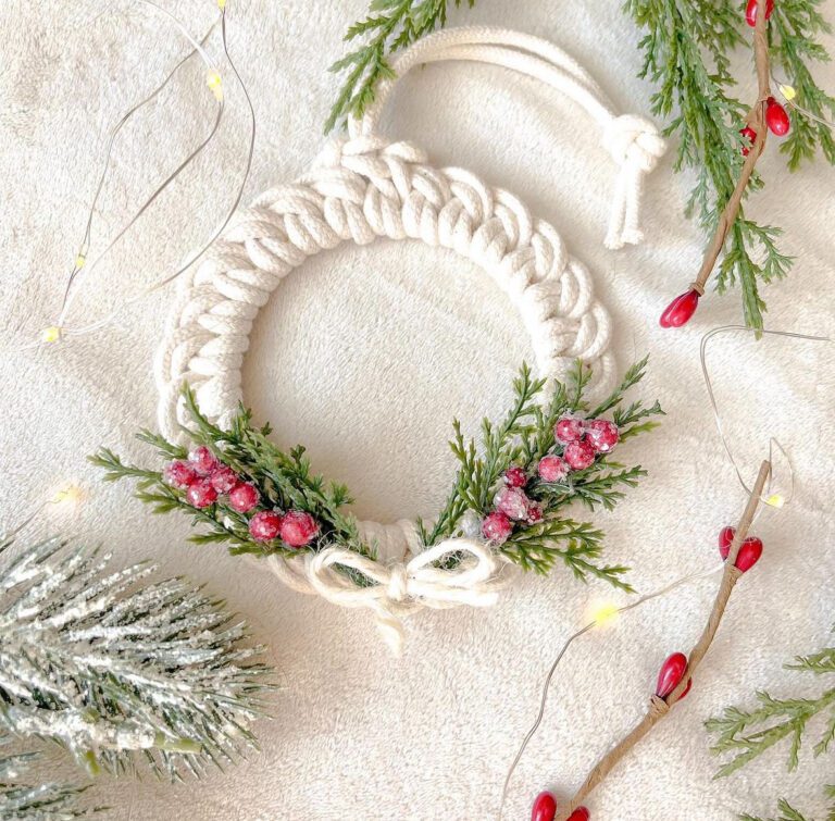 macrame mini wreath ornaments christmas