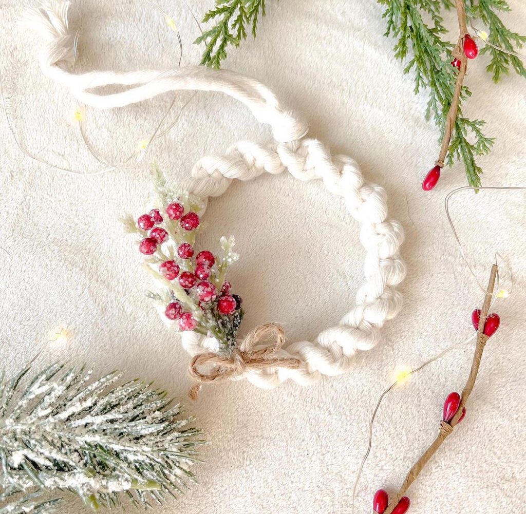 mini macrame wreath ornament